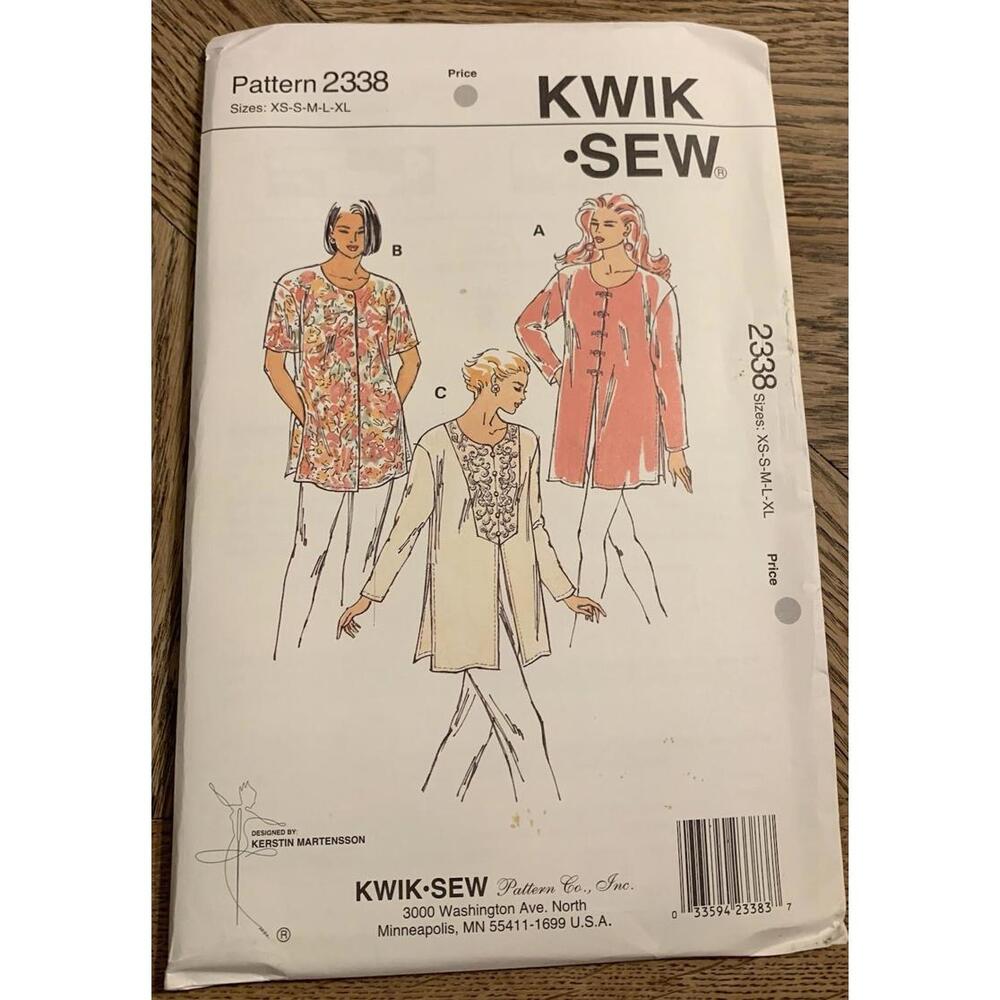 Kwik Sew Misses' Tunic Pattern 2338 Size XS-XL UNCUT Vtg 1990s